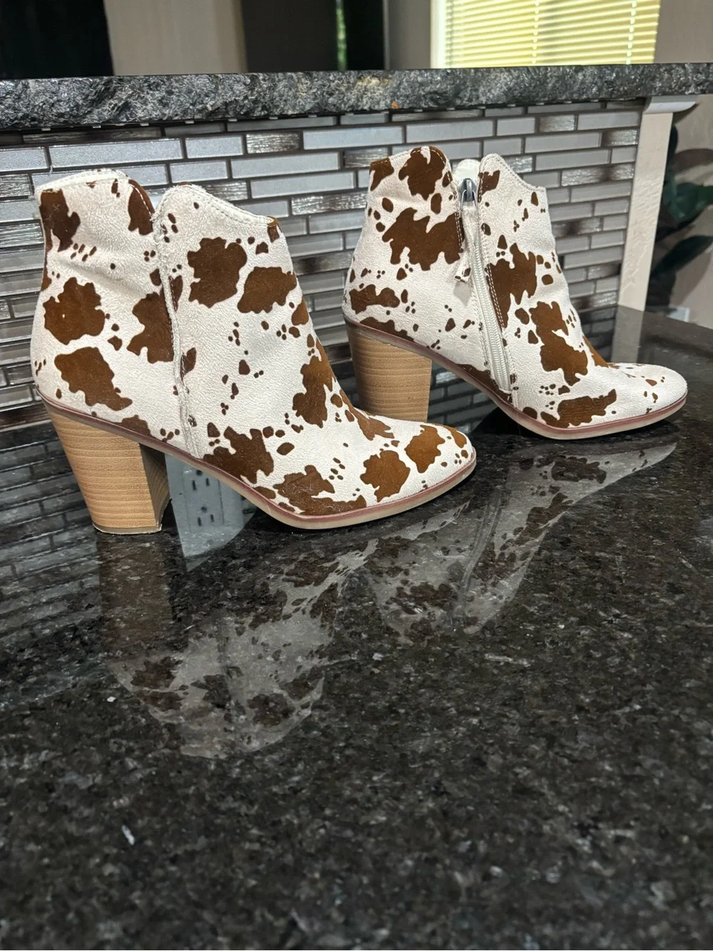 Cowhide Print Ankle Boots - Cream & Brown - Picture 4 of 5
